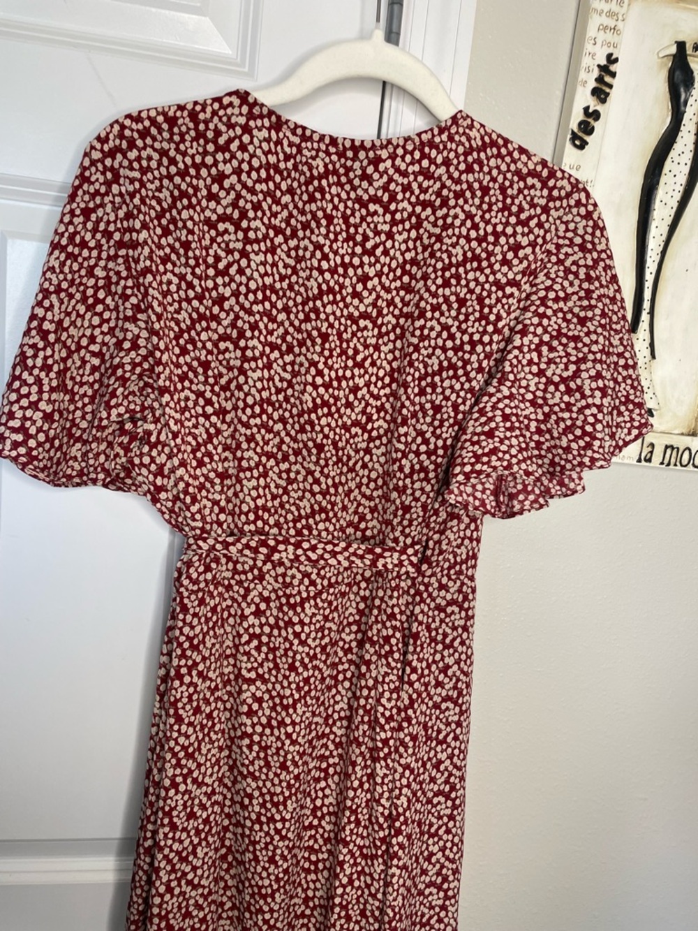 Polly 8 Red Floral Wrap Midi Dress NWT Ruffle Hem Short Sleeve Cottagecore - Picture 5 of 7